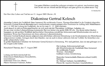 Anzeige von Gertrud Kolesch von MGO