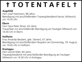 Anzeige von Totentafel vom 17.08.2005 von MGO