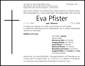 Anzeige von Eva Pfister von MGO