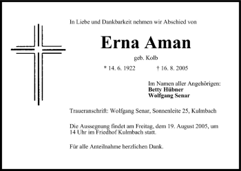 Anzeige von Erna Aman von MGO