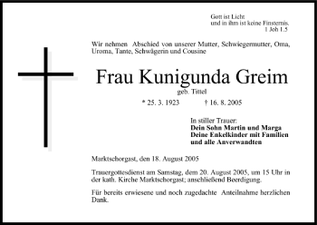 Anzeige von Kunigunda Greim von MGO
