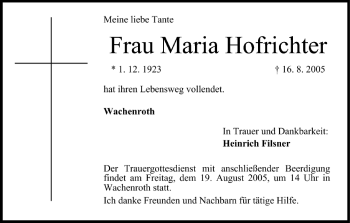 Anzeige von Maria Hofrichter von MGO