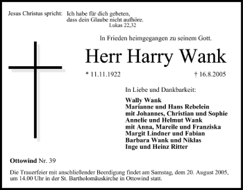 Anzeige von Harry Wank von MGO