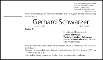 Anzeige von Gerhard Schwarzer von MGO