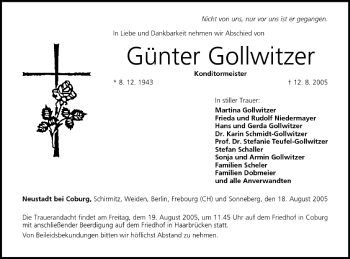 Anzeige von Günter Gollwitzer von MGO