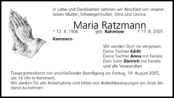 Anzeige von Maria Ratzmann von MGO