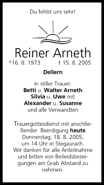 Anzeige von Reiner Arneth von MGO