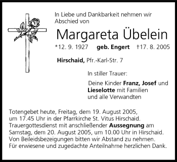 Anzeige von Margareta Übelein von MGO