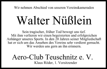 Anzeige von Walter Nüßlein von MGO