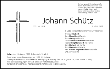 Anzeige von Johann Schütz von MGO