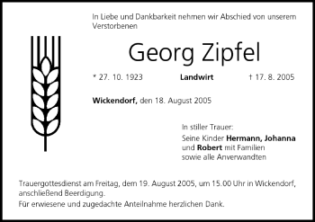 Anzeige von Georg Zipfel von MGO