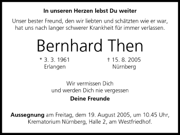 Anzeige von Bernhard Then von MGO