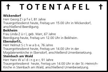 Anzeige von Totentafel vom 19.08.2005 von MGO