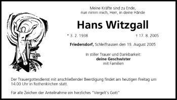 Anzeige von Hans Witzgall von MGO