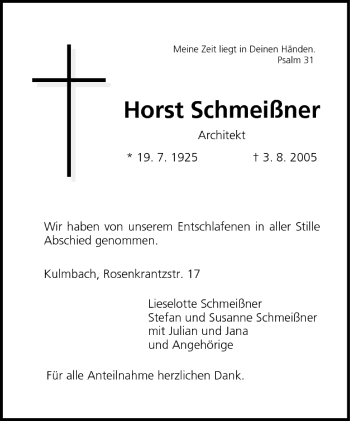 Anzeige von Horst Schmeißner von MGO
