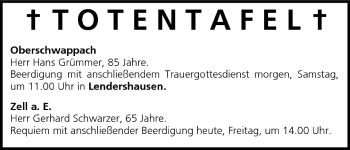 Anzeige von Totentafel vom 19.08.2005 von MGO