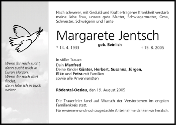 Anzeige von Margarete Jentsch von MGO