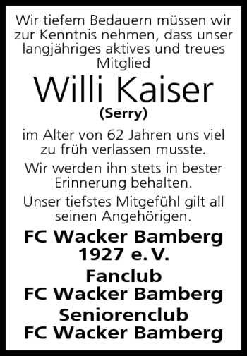 Anzeige von Willi Kaiser von MGO