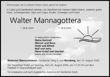 Anzeige von Walter Mannagottera von MGO