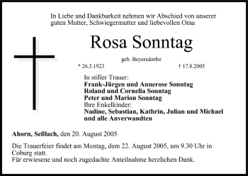 Anzeige von Rosa Sonntag von MGO