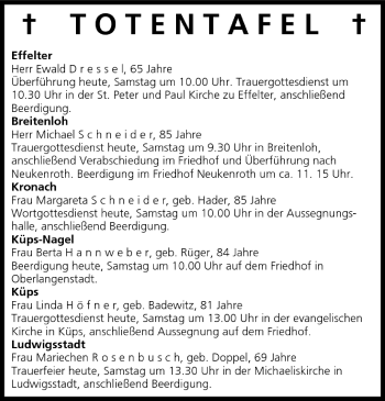 Anzeige von Totentafel vom 20.08.2005 von MGO