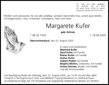 Anzeige von Margarete Kufer von MGO