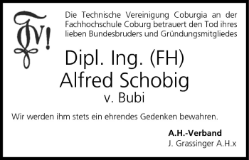 Anzeige von Alfred Schobig von MGO