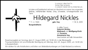 Anzeige von Hildegard Nickles von MGO