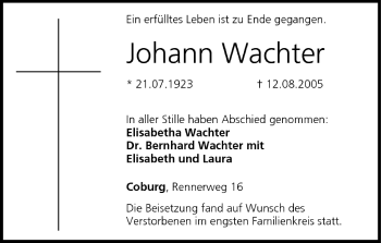 Anzeige von Johann Wachter von MGO
