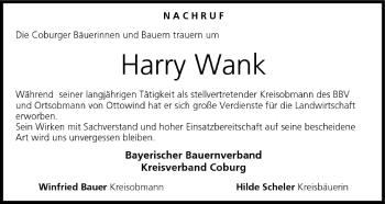 Anzeige von Harry Wank von MGO