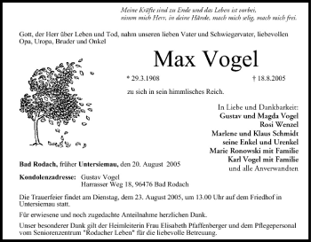 Anzeige von Max Vogel von MGO