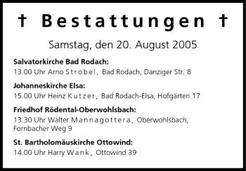 Anzeige von Bestattungen vom 20.08.2005 von MGO