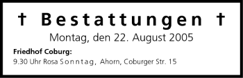 Anzeige von Bestattungen vom 22.08.2005 von MGO