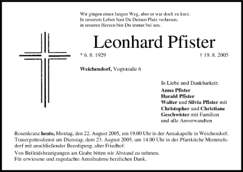 Anzeige von Leonhard Pfister von MGO