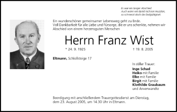 Anzeige von Franz Wist von MGO