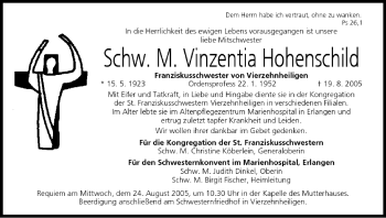 Anzeige von Vinzentia Hohenschild von MGO