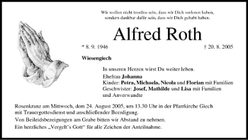 Anzeige von Alfred Roth von MGO