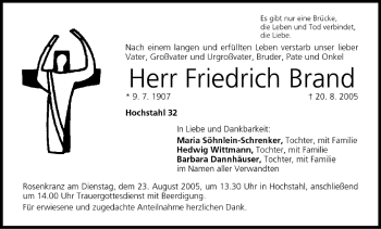 Anzeige von Friedrich Brand von MGO