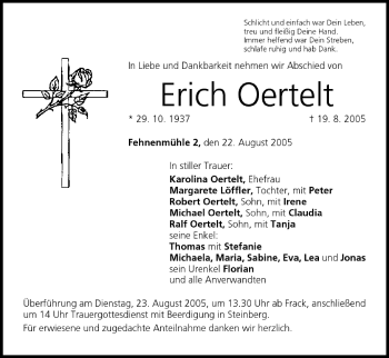 Anzeige von Erich Oertelt von MGO