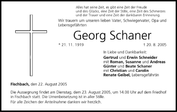 Anzeige von Georg Schaner von MGO