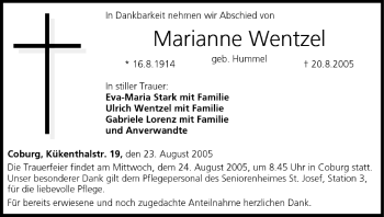 Anzeige von Marianne Wentzel von MGO