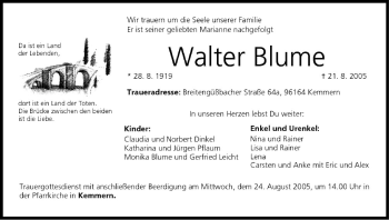 Anzeige von Walter Blume von MGO
