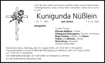 Anzeige von Kunigunda Nüßlein von MGO