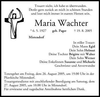 Anzeige von Maria Wachter von MGO