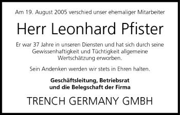 Anzeige von Leonhard Pfister von MGO