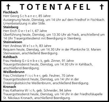 Anzeige von Totentafel vom 23.08.2005 von MGO