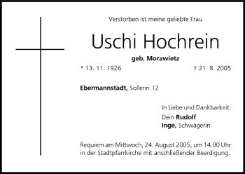 Anzeige von Uschi Hochrein von MGO