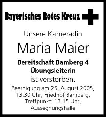 Anzeige von Maria Maier von MGO