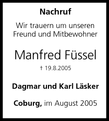 Anzeige von Manfred Füssel von MGO