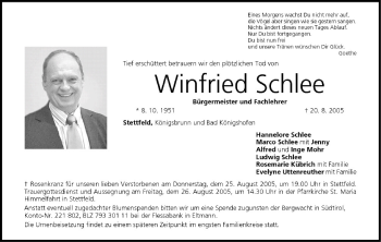 Anzeige von Winfried Schlee von MGO